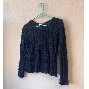 Vintage 90's Cactus Flower black crinkle long sleeve top size large